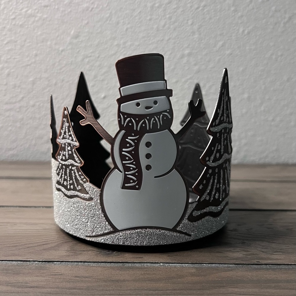 Bath & Body Works NEW 3 Wick Candle Holder Snowman With Winter Christmas Trees